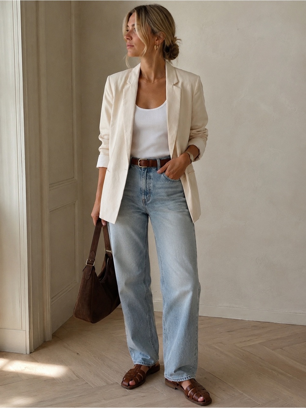 RW&CO. Ivory Cotton Tailored Blazer | Size 8